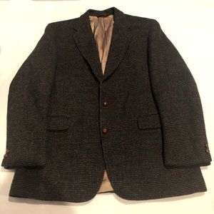 HARRIS TWEED Hand Woven Scottish Wool Blazer Jacket Checkered Brown Chest 45L